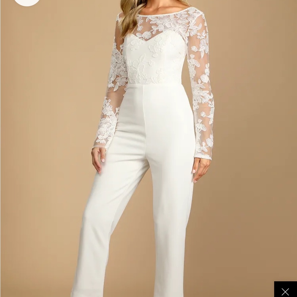 Lulu's White Off-Shoulder Lace Jumpsuit